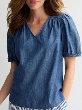 Draper James V-Neck Puff Sleeve Top Denim top XXL